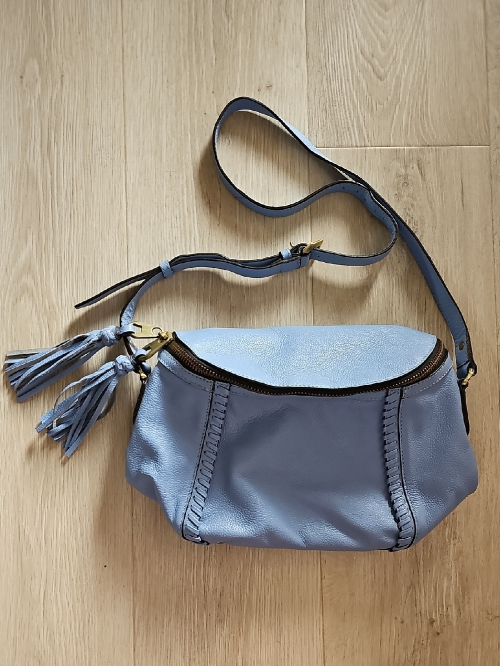 orYANY Light Blue Leather Tassel Crossbody Bag